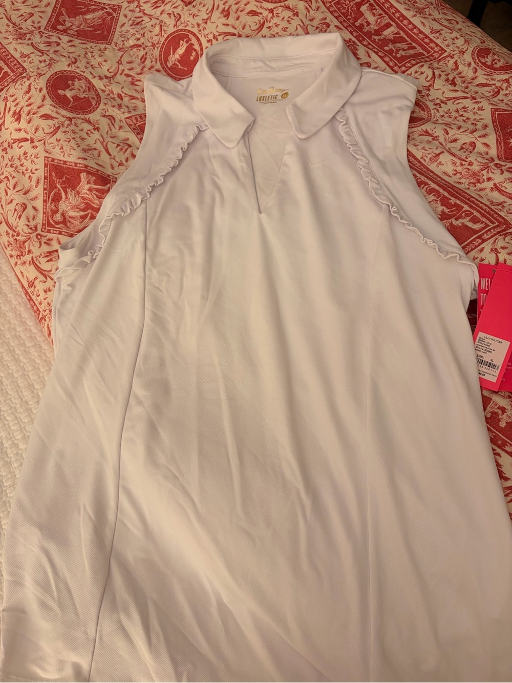 Sleeveless Resort White Martina Top with Ruffle Trim